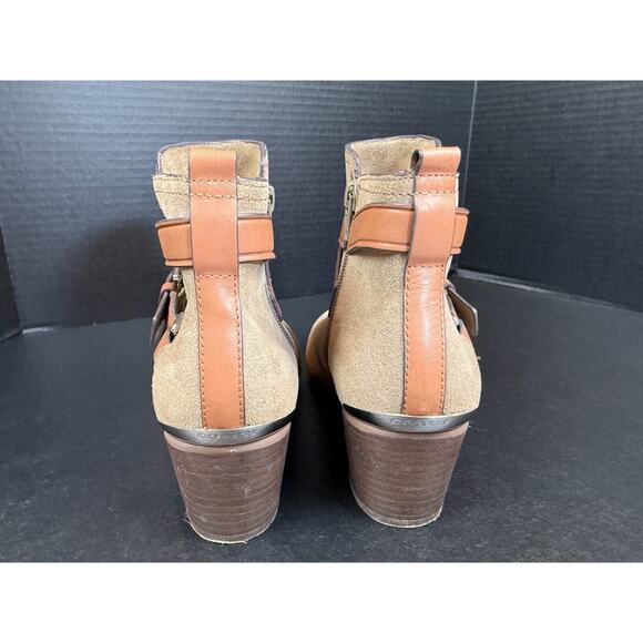 COACH Womens Taupe Bootie Pauline Size 8.5 Leather Ankle Boots Suede Strappy - Picture 7 of 11